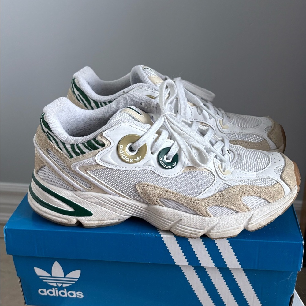 Adidas White and Green Retro Sneakers